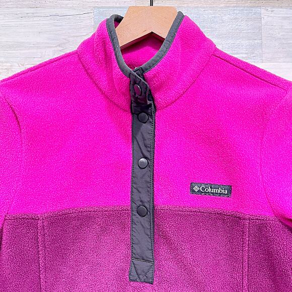 Columbia Three Lakes Colorblock Fleece Pullover Pink Purple 1/4 Snap Womens XS - Picture 2 of 8